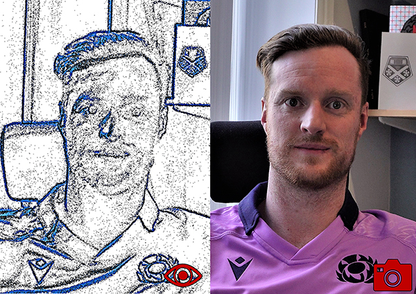 A split image showing a man’s head and shoulders on the right and a very grainy, almost black and white version, on the left. A split image showing a man’s head and shoulders on the right and a very grainy, almost black and white version, on the left.