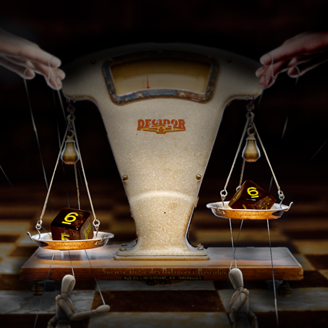 A graphic illustration of a set of scales holding a dice on each side, a hand above either side controlling stringed puppet figures in front of the scales A graphic illustration of a set of scales holding a dice on each side, a hand above either side controlling stringed puppet figures in front of the scales