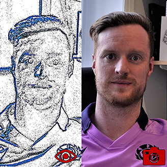 A split image showing a man’s head and shoulders on the right and a very grainy, almost black and white version, on the left. A split image showing a man’s head and shoulders on the right and a very grainy, almost black and white version, on the left.