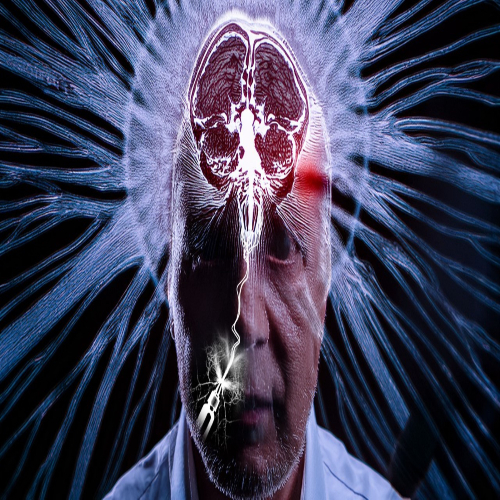 Image of mans head with the brain highlighted Image of mans head with the brain highlighted