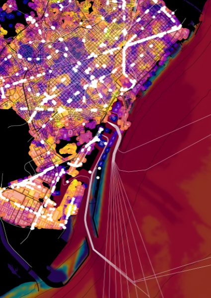 Pink and purple computer generated image of Barcelona in lights
