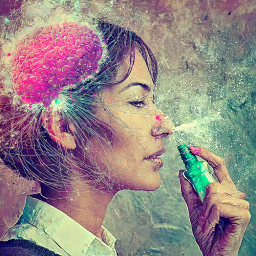Computer generated image of woman with nasal spray Computer generated image of woman with nasal spray