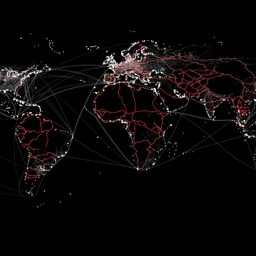 Black background with world map outline of countries in lights Black background with world map outline of countries in lights
