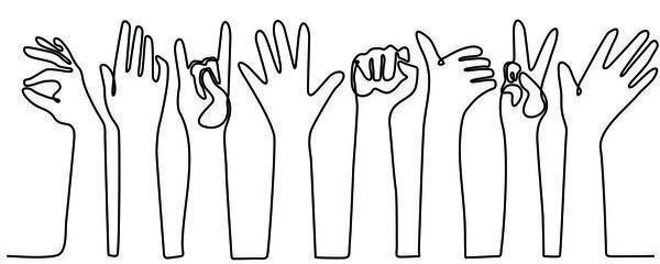 continuous line art vector illustration Various people showing sign language signs