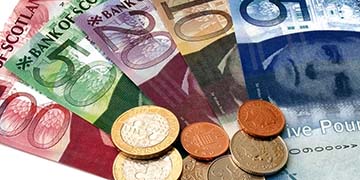A selection of Scottish banknotes and coins A selection of Scottish banknotes and coins