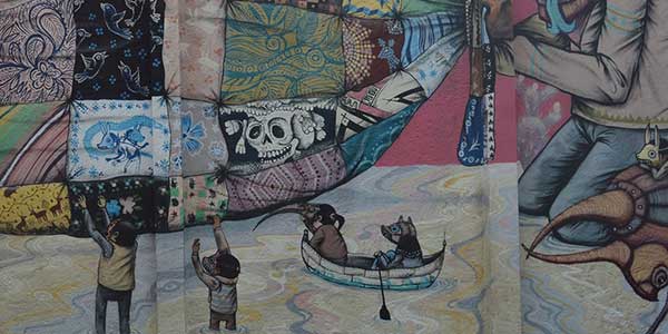 Mural of patchwork quilt work. Mural of patchwork quilt work.
