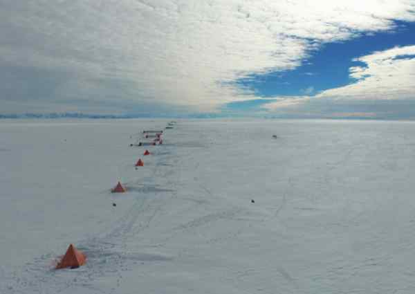 The Antarctic drilling camp, stretching into the distance The Antarctic drilling camp, stretching into the distance