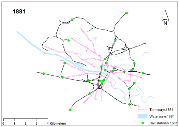 Glasgow’s rail network, tramways and waterways 1881